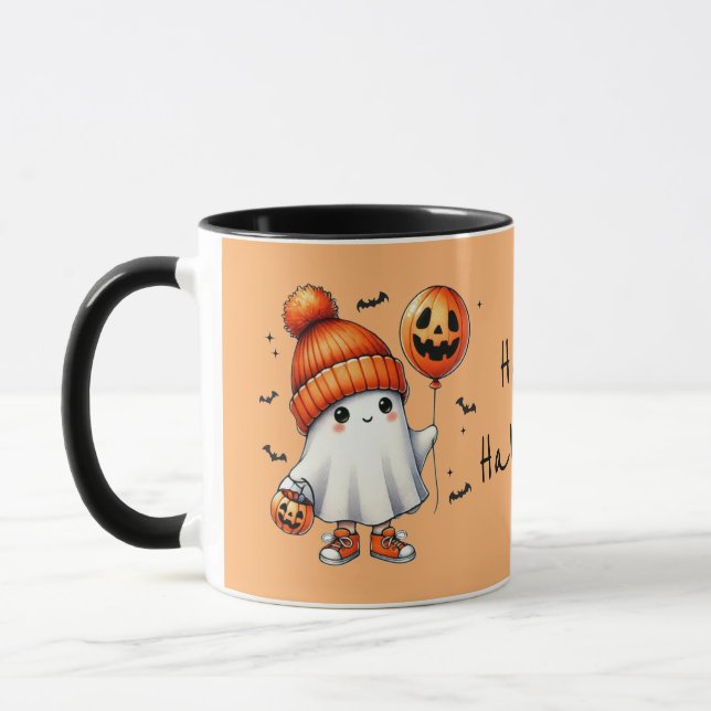 Whimsical Spooky Cute Ghost Halloween Mug (Left)
