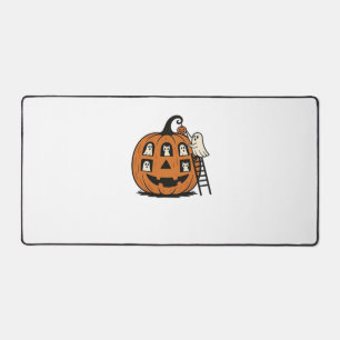 Whimsical Spooky Pumpkin with Ghosts, Cats & Hallo Desk Mat