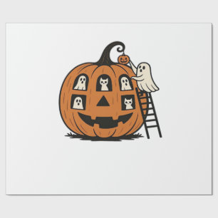 Whimsical Spooky Pumpkin with Ghosts, Cats & Hallo Wrapping Paper