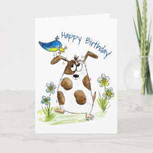 Whimsical Spotted Dog with Bird Card