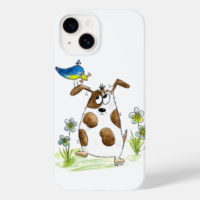 Whimsical Spotted Dog with Bird Case-Mate iPhone Case (Back)