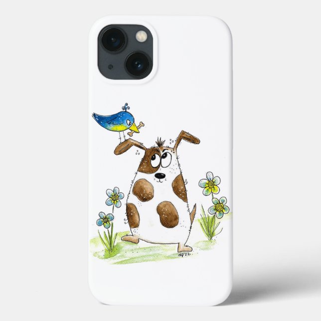 Whimsical Spotted Dog with Bird Case-Mate iPhone Case (Back)