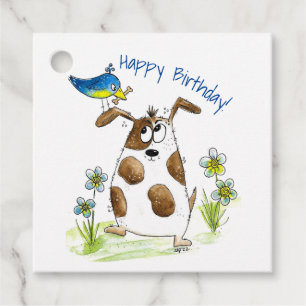 Whimsical Spotted Dog with Bird Favour Tags