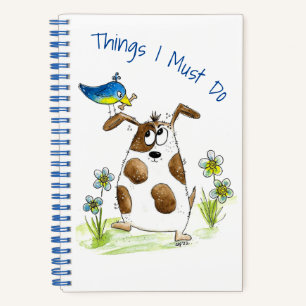Whimsical Spotted Dog with Bird Notebook