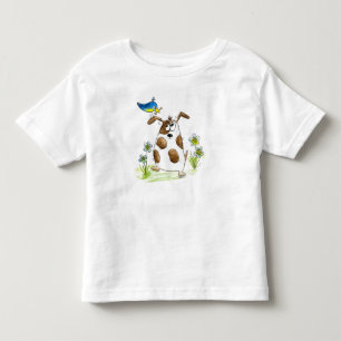 Whimsical Spotted Dog with Bird Toddler T-Shirt