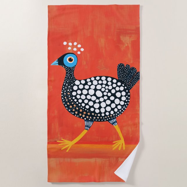 Whimsical Spotted Guinea Fowl Beach Towel (Front)