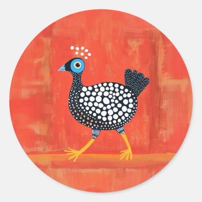 Whimsical Spotted Guinea Fowl Classic Round Sticker (Front)