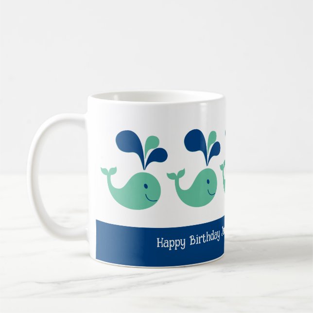 Whimsical Spouting Whales Birthday  Coffee Mug (Left)