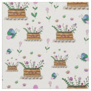 Whimsical Spring Baskets of Flowers Fabric