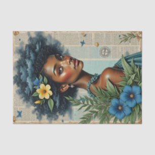 Whimsical Spring Collage Blue Tropical Art Tissue Paper