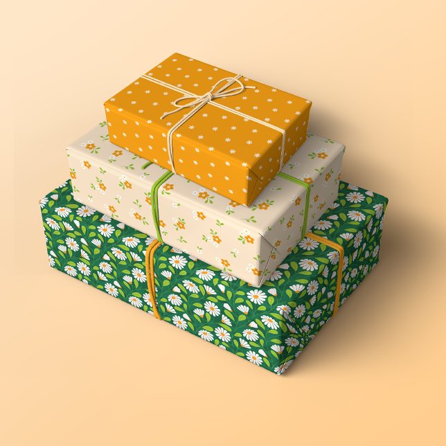 Whimsical Spring Daisies, Vines and Dots Patterns Wrapping Paper Sheet (Creator Uploaded)