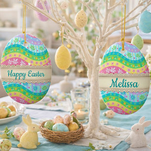 Whimsical spring Egg personalised Ceramic Ornament