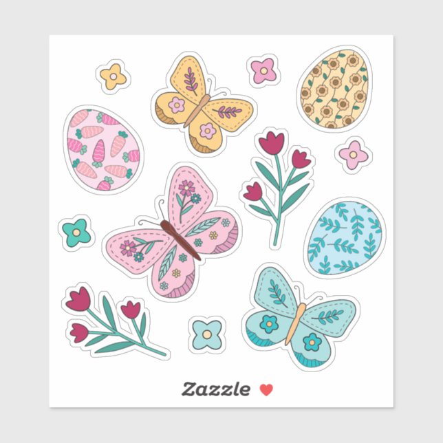 Whimsical Spring Floral, Butterfly and Easter Eggs (Sheet)