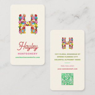 Whimsical Spring Floral H Monogram Name Creative Business Card