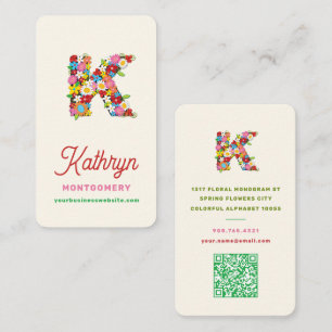 Whimsical Spring Floral Monogram Alphabet Name K Business Card