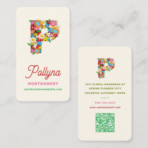 Whimsical Spring Floral Monogram Alphabet Name P Business Card