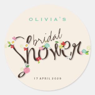 Whimsical Spring Flowers Bridal Shower Sticker