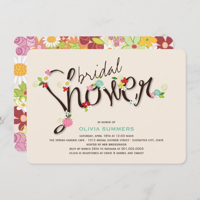 Whimsical Spring Flowers Chic Bridal Shower Invite (Front/Back)