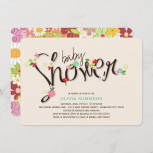 Whimsical Spring Flowers Chic Girl Baby Shower Invitation