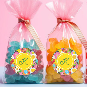 Whimsical Spring Flowers Garden Birthday Monogram Classic Round Sticker