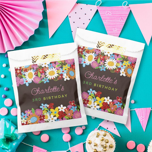 Whimsical Spring Flowers Garden Birthday Party Favour Bag (Whimsical Colorful Spring Flowers Garden Girl's Birthday Party Favor Bag @ fat_fa_tin)