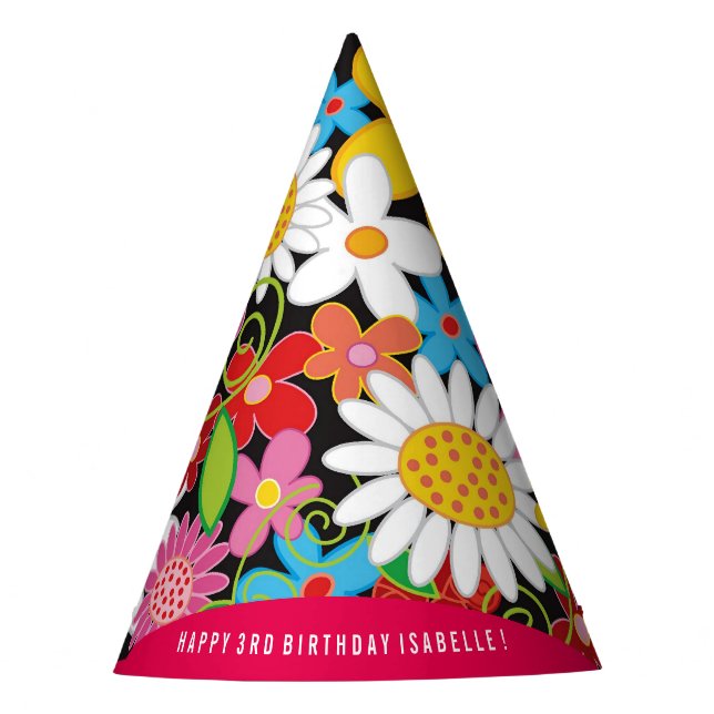 Whimsical Spring Flowers Garden Birthday Party Hat (Front)