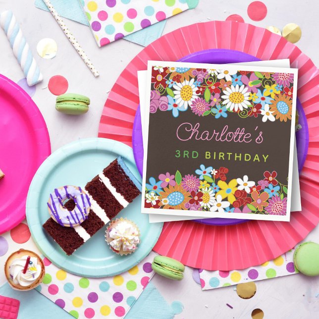 Whimsical Spring Flowers Garden Birthday Party Napkin (Whimsical Colorful Spring Flowers Garden Girl's Birthday Party Paper Napkins @ fat_fa_tin)