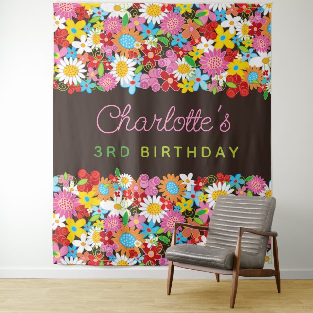 Whimsical Spring Flowers Garden Birthday Party Tapestry (In Situ)