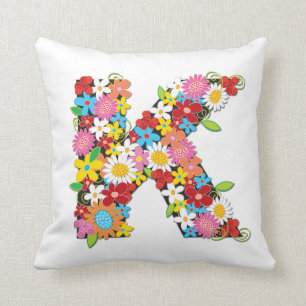 Whimsical Spring Flowers Garden Monogram Pillow