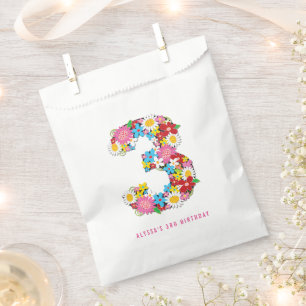Whimsical Spring Flowers Girl's 3rd Birthday Party Favour Bag