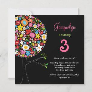 Whimsical Spring Flowers Pop Tree Birthday Party Invitation