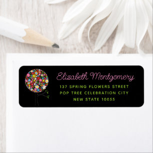 Whimsical Spring Flowers Pop Tree Colourful Addres Return Address Label