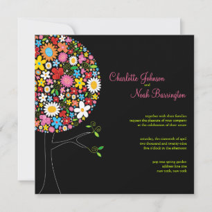 Whimsical Spring Flowers Pop Tree Wedding Invite