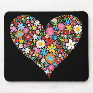 Whimsical Spring Flowers Valentine Cute Heart Love Mouse Pad