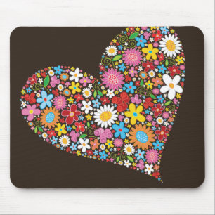 Whimsical Spring Flowers Valentine Cute Heart Love Mouse Pad