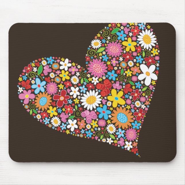 Whimsical Spring Flowers Valentine Cute Heart Love Mouse Pad (Front)