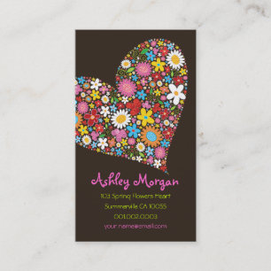 Whimsical Spring Flowers Valentine Heart Love Business Card