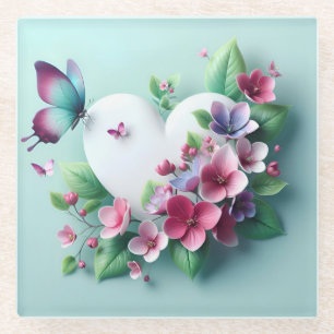 Whimsical Spring Garden & Painted Butterfly Bloom Glass Coaster