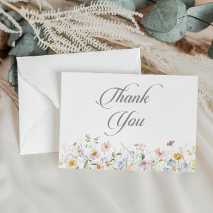 Whimsical Spring Garden Wildflower Flat Wedding Thank You Card