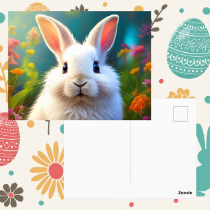 Whimsical Spring Rabbit Floral Easter Happy Mail Postcard