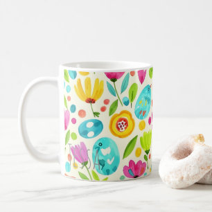 Whimsical Spring Songbird and Floral Folk Art Coffee Mug