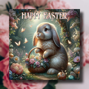 Whimsical Spring Woodland Floral Easter Bunny  Holiday Card