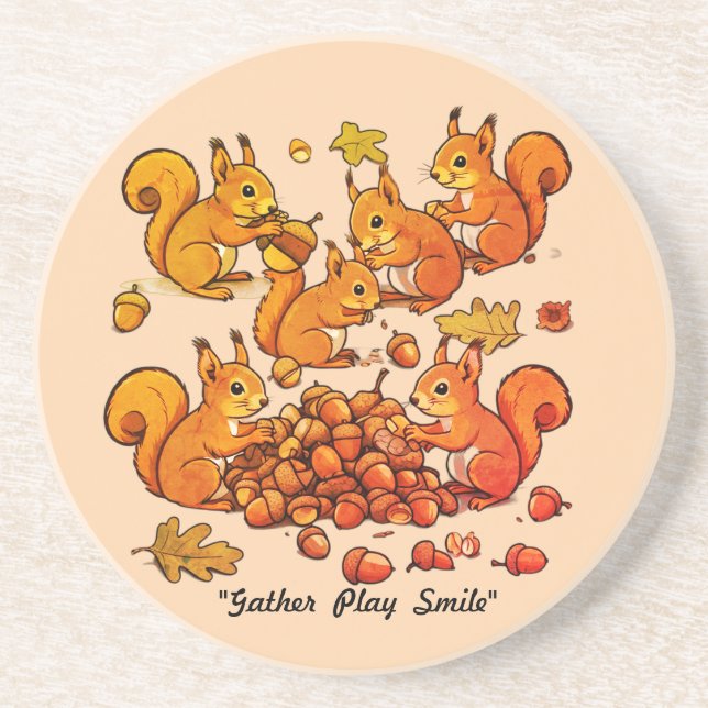 "Whimsical Squirrel Collection Fun" Coaster (Front)