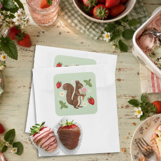 Whimsical Squirrel Ice Cream Social Square Sticker
