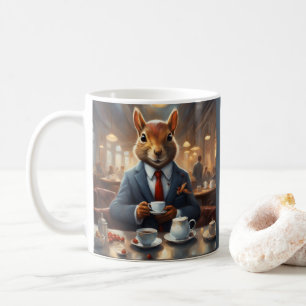 Whimsical Squirrel in a business suit with coffee Mug