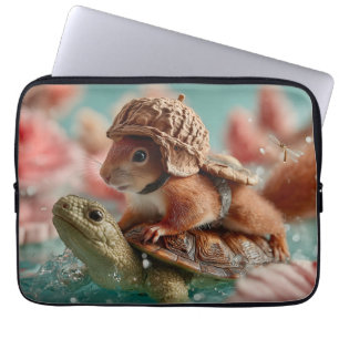Whimsical Squirrel Riding a Turtle Laptop Sleeve