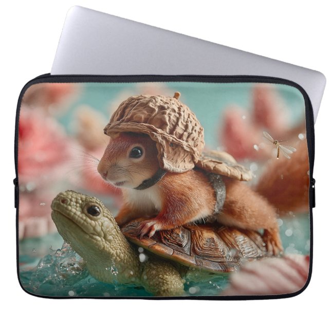 Whimsical Squirrel Riding a Turtle  Laptop Sleeve (Front)