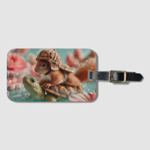 Whimsical Squirrel Riding a Turtle Luggage Tag