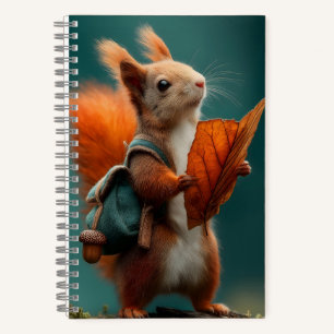 Whimsical Squirrel with a Backpack and Autumn Leaf Notebook