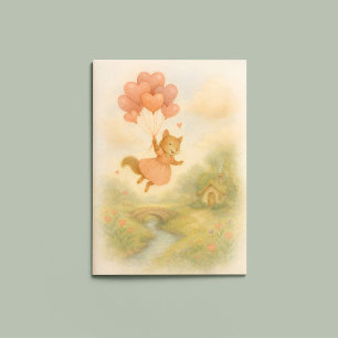 Whimsical Squirrel with Heart Balloons Valentine  Card